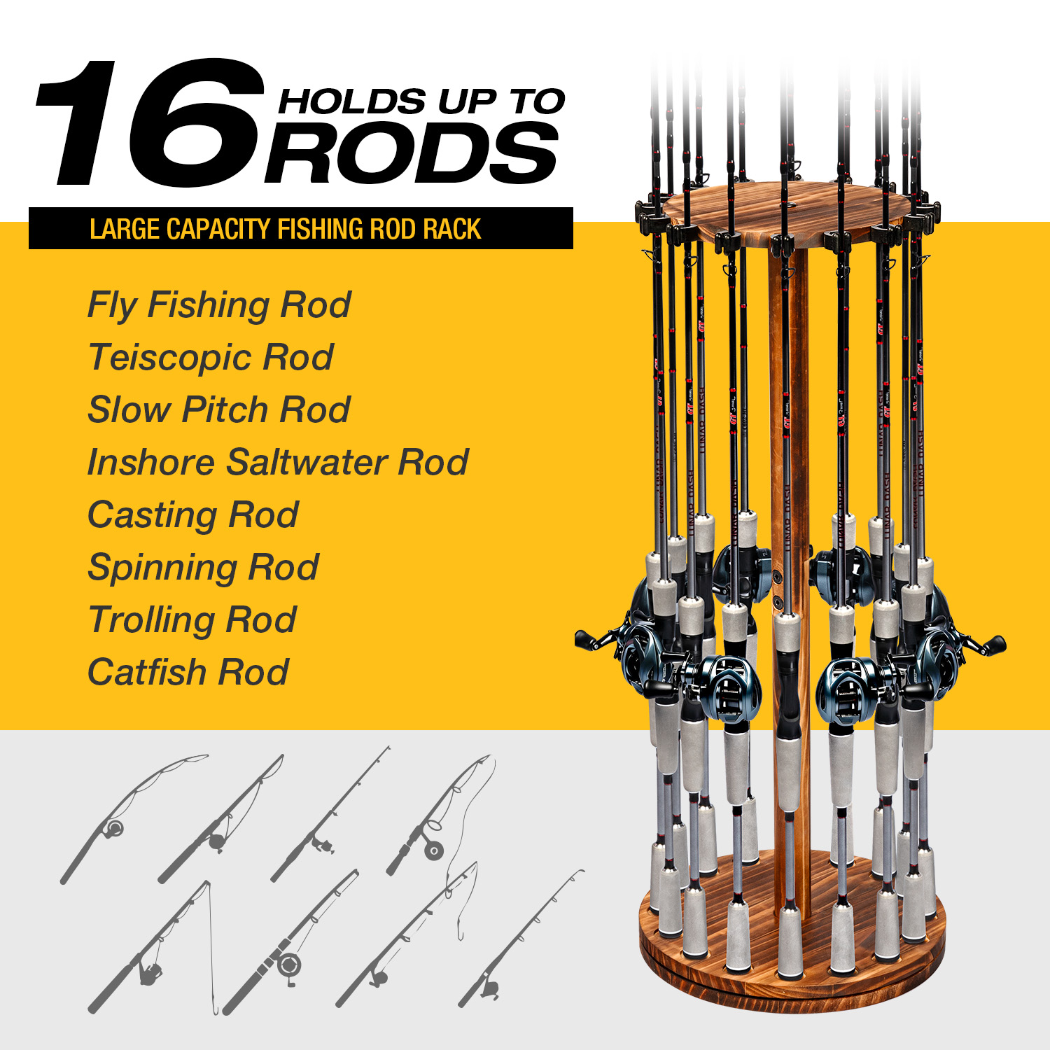 Round Carbonized Wood Fishing  - Fishing Rod Rack 评论和价格